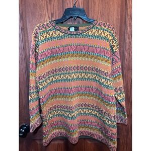 VTG Pavo Real Handloomed 100 Cotton Fair Isle Knit Sweater Multi Color Size M